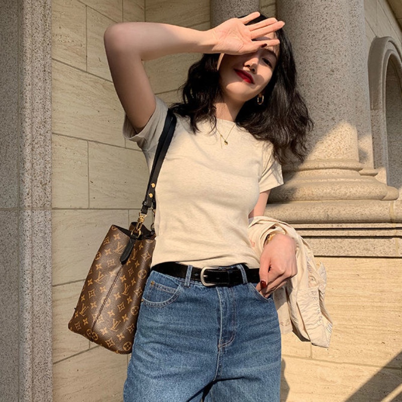 Áo thun MURIOKI tay ngắn cổ tròn ôm dáng vừa vặn thời trang 2020 dành cho nữ