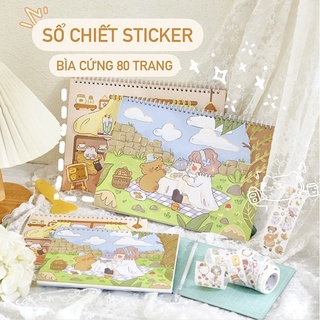 Sổ chiết và lưu trữ sticker/washi tape dễ thương size A5 bìa cứng dày (tặng kèm thanh dụng cụ chiết)