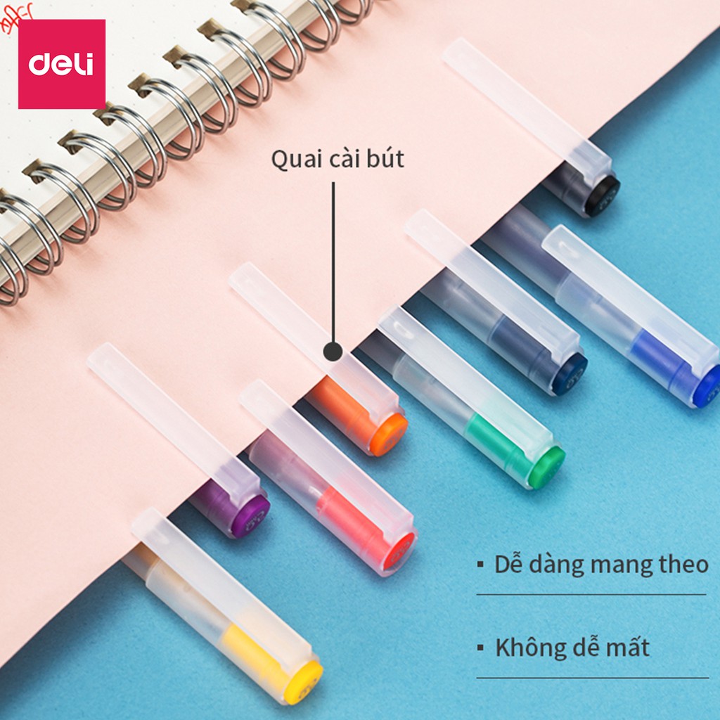 Bút mực gel 0.5mm nhiều màu Deli cute nắp đậy dùng để viết calligraphy trang trí sổ dễ thương nét chữ đẹp cao cấp  A119