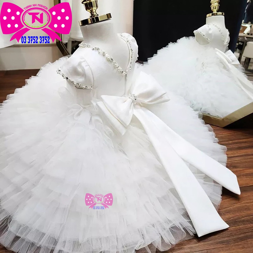 Váy Bé Gái Trắng Xếp Ly theo Tầng Dịu Dàng Xinh Xắn  - Váy Công Chúa TN2330012