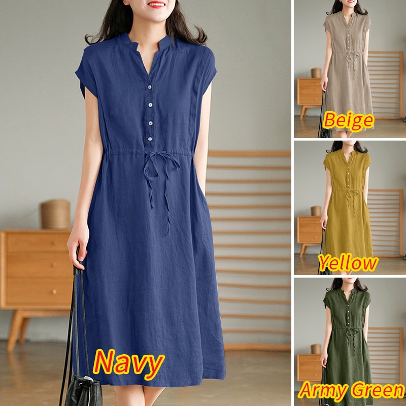 Đầm dài không tay có túi trước eo dây rút ZANZEA thời trang cho nữ