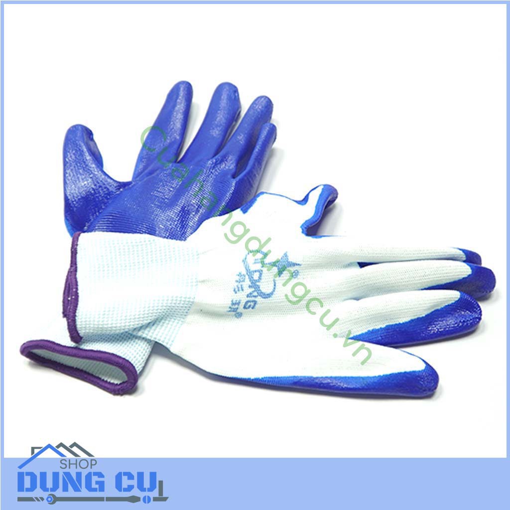Găng tay bảo hộ lao động màu xanh trắng