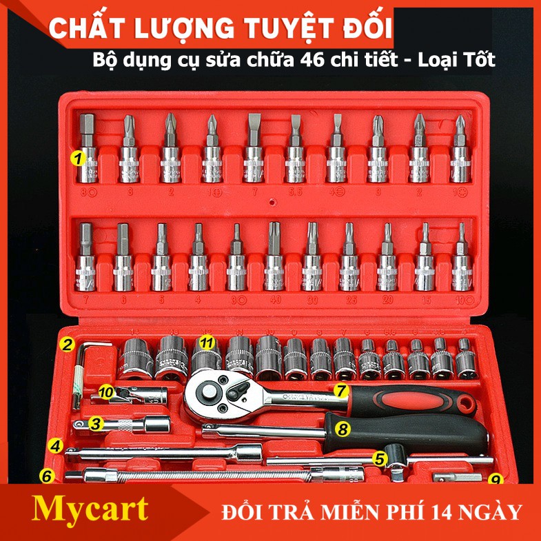 - Bộ dụng cụ mở bu lông ốc vít, sửa chữa ô tô xe máy đa năng 46 chi tiết