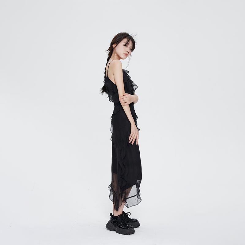 Ban Đầu Tối⿊⼈⻥Đầm Dài Hai Dây Bằng Vải Voan Phong Cách Thời Trang Mùa Hè Mới Dành Cho Nữ 2022