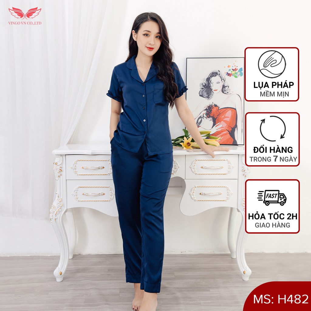 Bộ Đồ Mặc Nhà Pyjama Nữ VINGO Chất Liệu Lụa Pháp Trơn Cao Cấp Tay Cộc Quần Dài Thanh Lịch Hiện Đại H482 VNGO | BigBuy360 - bigbuy360.vn