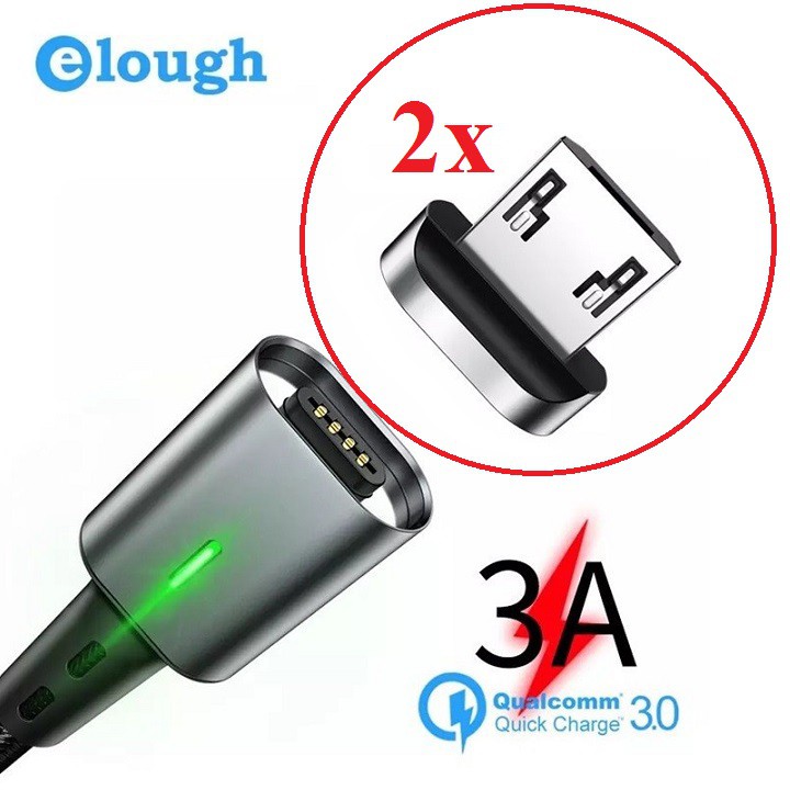 Cáp Sạc Từ, Truyền Dữ Liệu Hít Nam Châm Elough Estar Kèm 2 Đầu MicroUSB Hỗ Trợ Sạc Nhanh QC 3.0 Chính Hãng