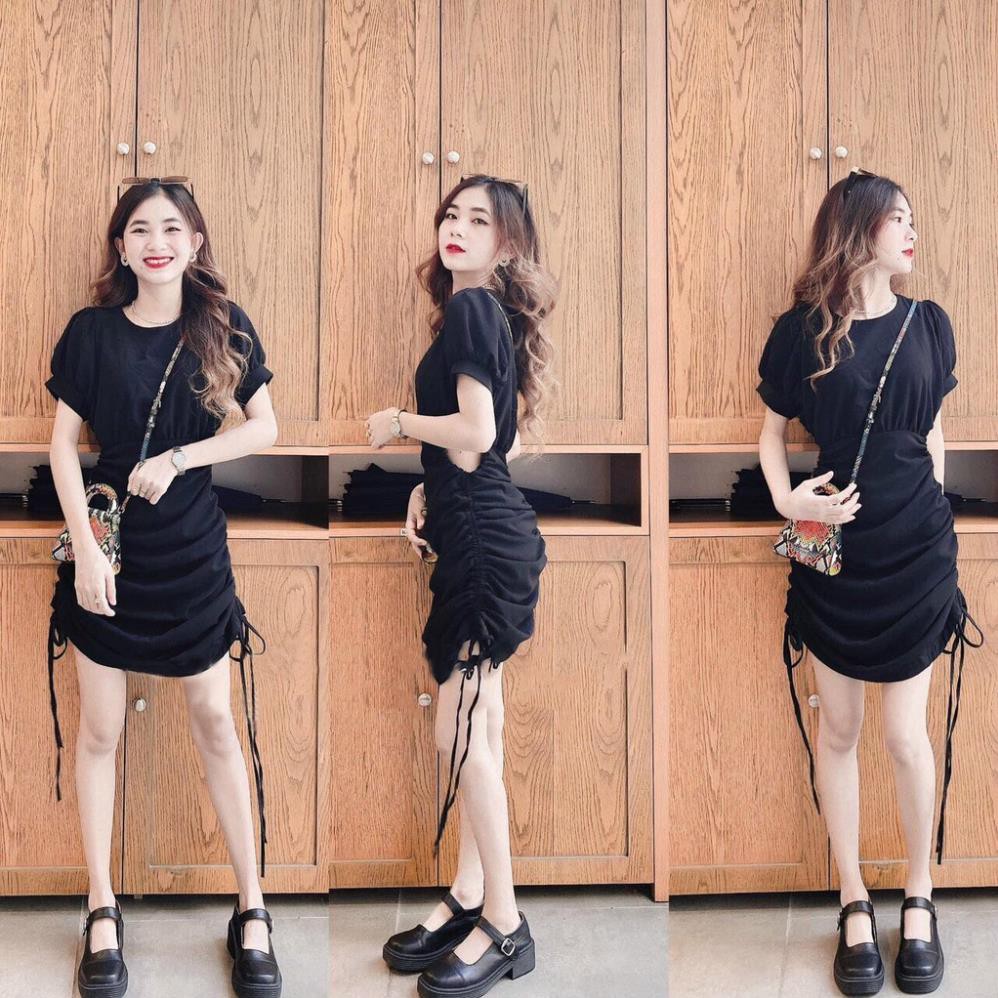 Đầm Nữ Cổ Tròn Ôm Eo Rút Dây Nhún Sườn,  Phù Hợp Đi Tới Sự Kiện, Tiệc ,Đi Chơi Phố