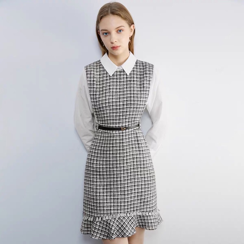 Đầm dạ mix sơ mi Seifini