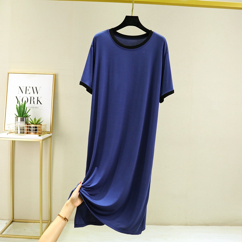 Đầm Tay Ngắn Cổ Tròn Dáng Rộng Chất Liệu Cotton Màu Trơn Thời Trang Mùa Hè Hàn Quốc Cho Nữ