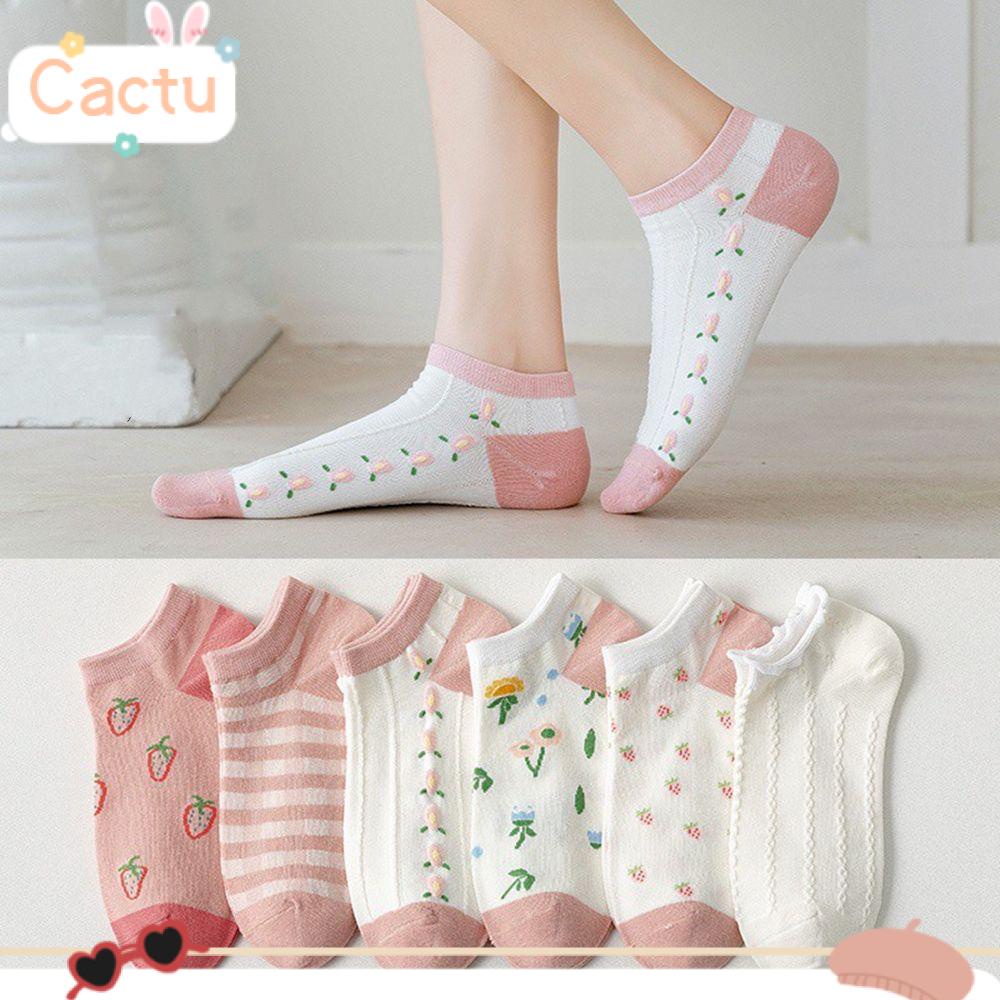 Vớ Cổ Thấp In Họa Tiết Dâu Tây Màu Trắng/ Hồng Dễ Thương Thời Trang Cho Nữ