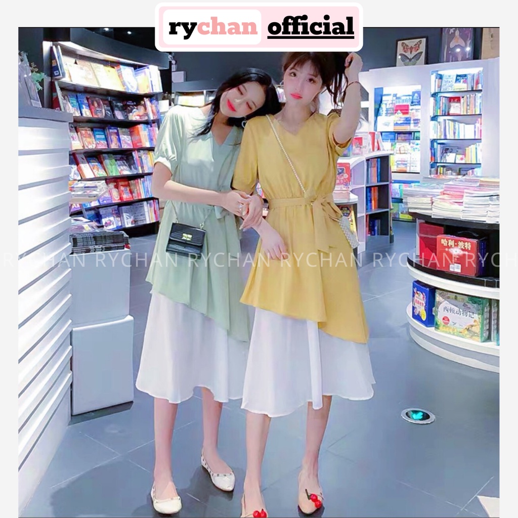 [ẢNH THẬT CUỐI] Đầm Xoè Thiết Kế Cổ Tim Phối Trắng Cột Eo 2 Màu - DX060