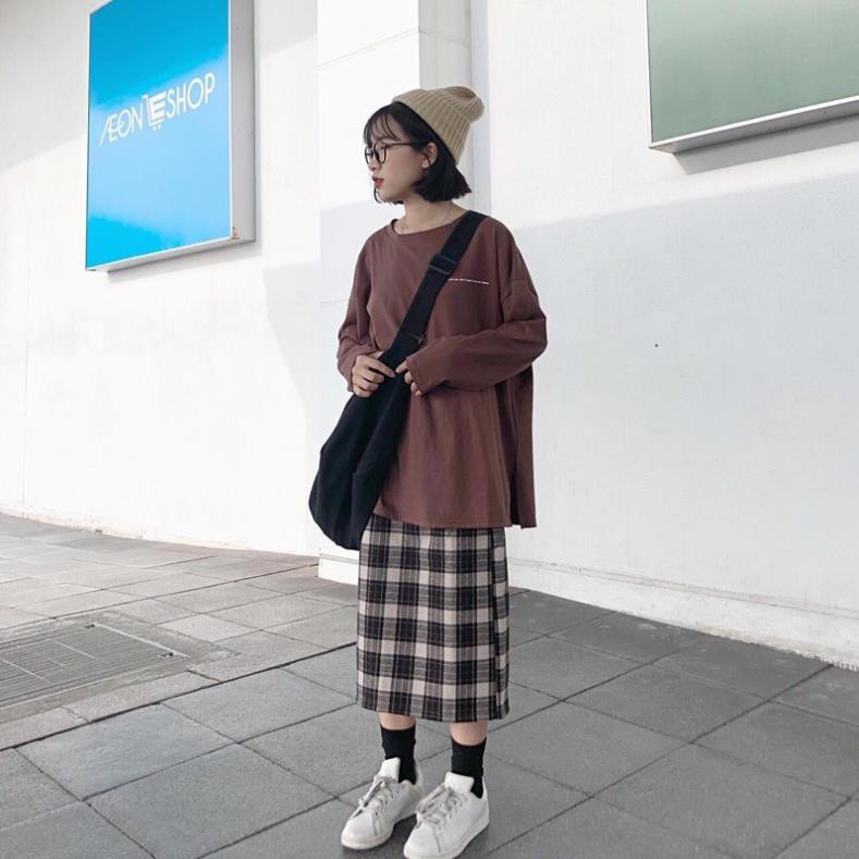 [GIÁ SỐC] Áo Thun Tay Dài NICEDAY Form Rộng Nữ - Thun Trơn Cổ Tròn Oversize Dáng Suông Thêu Chữ Trắng Đen Ulzzang HOT ་