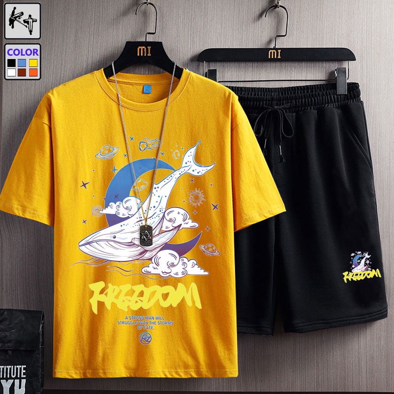 Bộ đồ nam KT KTZ9012 size lớn M-8XL với áp thun tay ngắn và quần short in hình thời trang Hàn Quốc