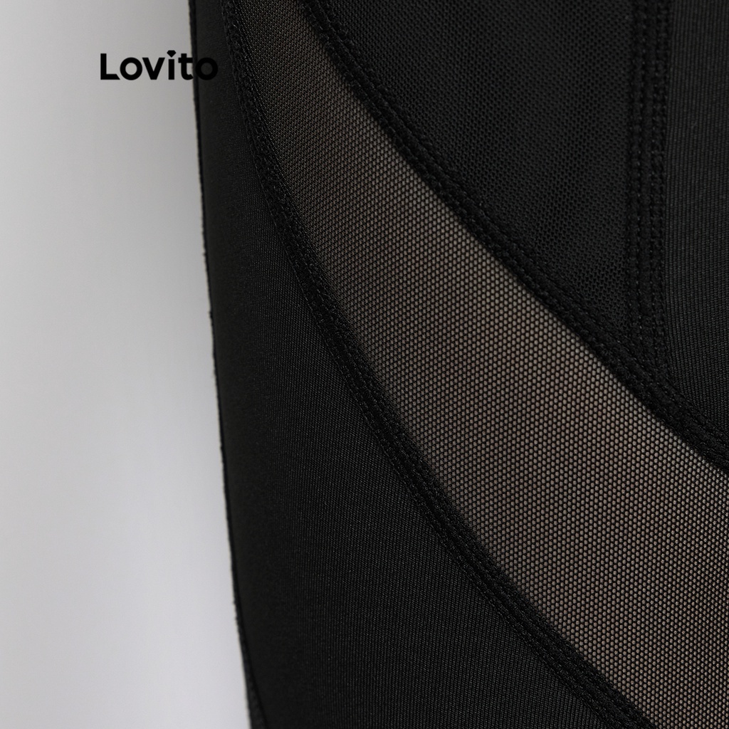 Legging Quần thể thao nữ Lovito Nâng mông Đào tạo giảm béo Yoga Lưới tương phản chống nếp nhăn L34AD024