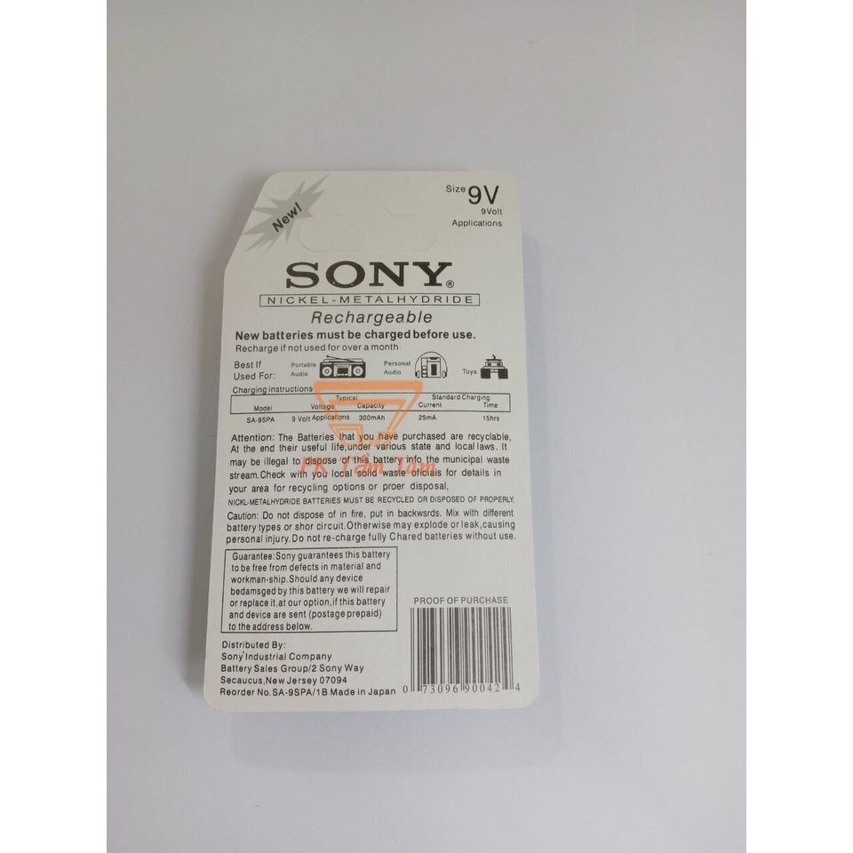 Pin Sạc SONY 9V Ni-MH 450mAh- Pin Vuông Sạc 9V