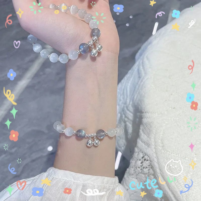 ※NOON※Vòng Tay Chuỗi Hạt Đá Mặt Trăng Mắt Mèo Nhỏ Tươi Mới Làm Quà Tặng Cho Cặp Đô