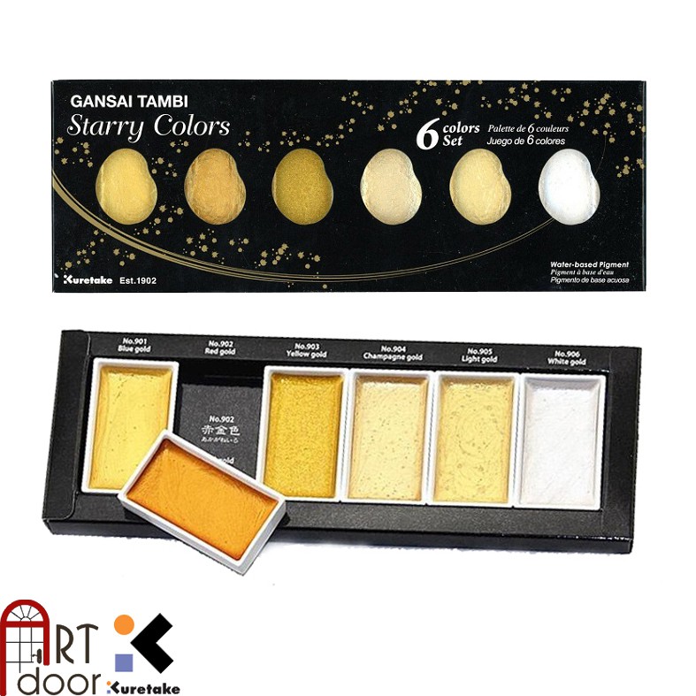 [ARTDOOR] Bộ màu Nước Nén Nhũ GANSAI TAMBI Starry hạng họa sĩ  (hộp giấy) - 6 Màu