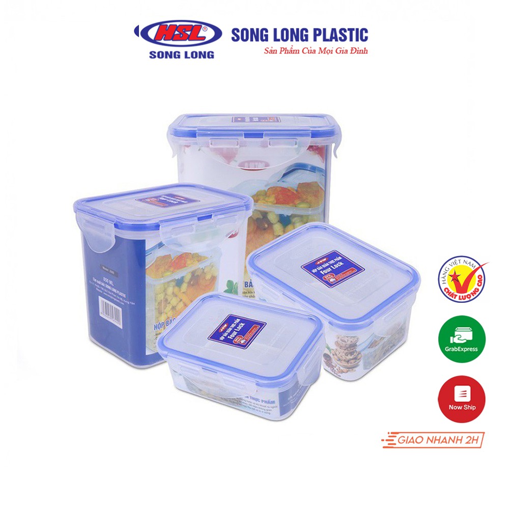 Hộp đựng thực phẩm Song Long Plastic Four Lock nhựa có nắp đậy ( 6532:3-2-1)