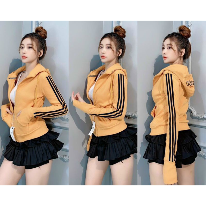 Áo khoác thun có nón tay dài phối sọc trắng siêu xinh rẻ đẹp