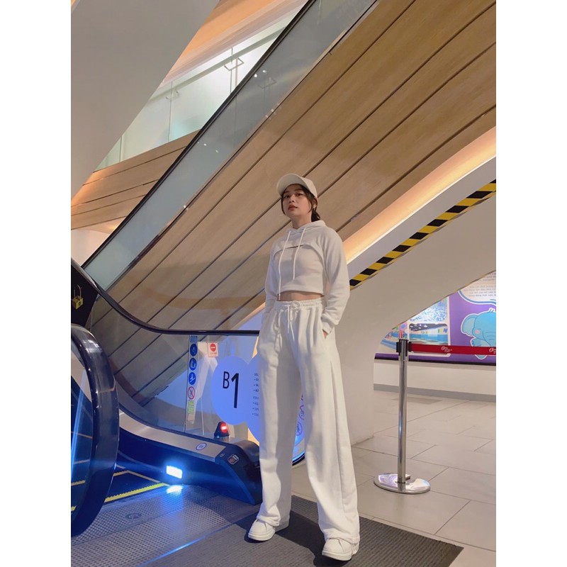 Set Áo Hoodie croptop Sporty kèm áo 2 dây trắng đen xám hồng
