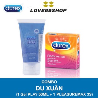 Combo Du Xuân Bao cao su DUREX PLEASUREMAX gân gai phát sáng 3s và Gel bôi trơn DUREX PLAY 50ml