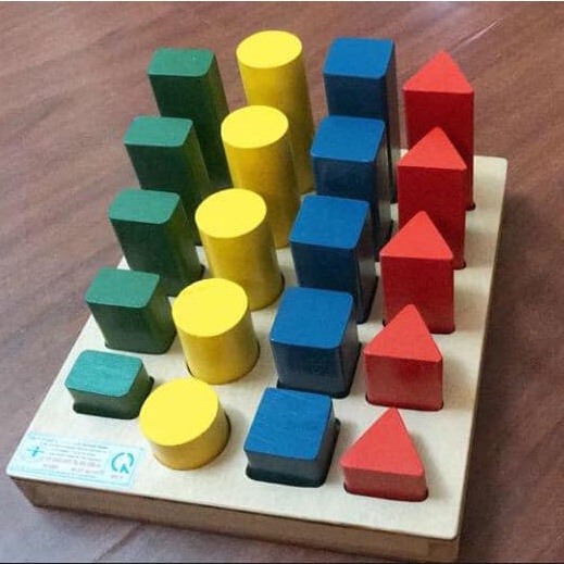 Đồ Chơi Gỗ  Bảng Khối Trụ So Sánh Giáo Cụ Montessori Giúp Bé Nhận Biết Màu Sắc Hình Khối Và Kích Thước