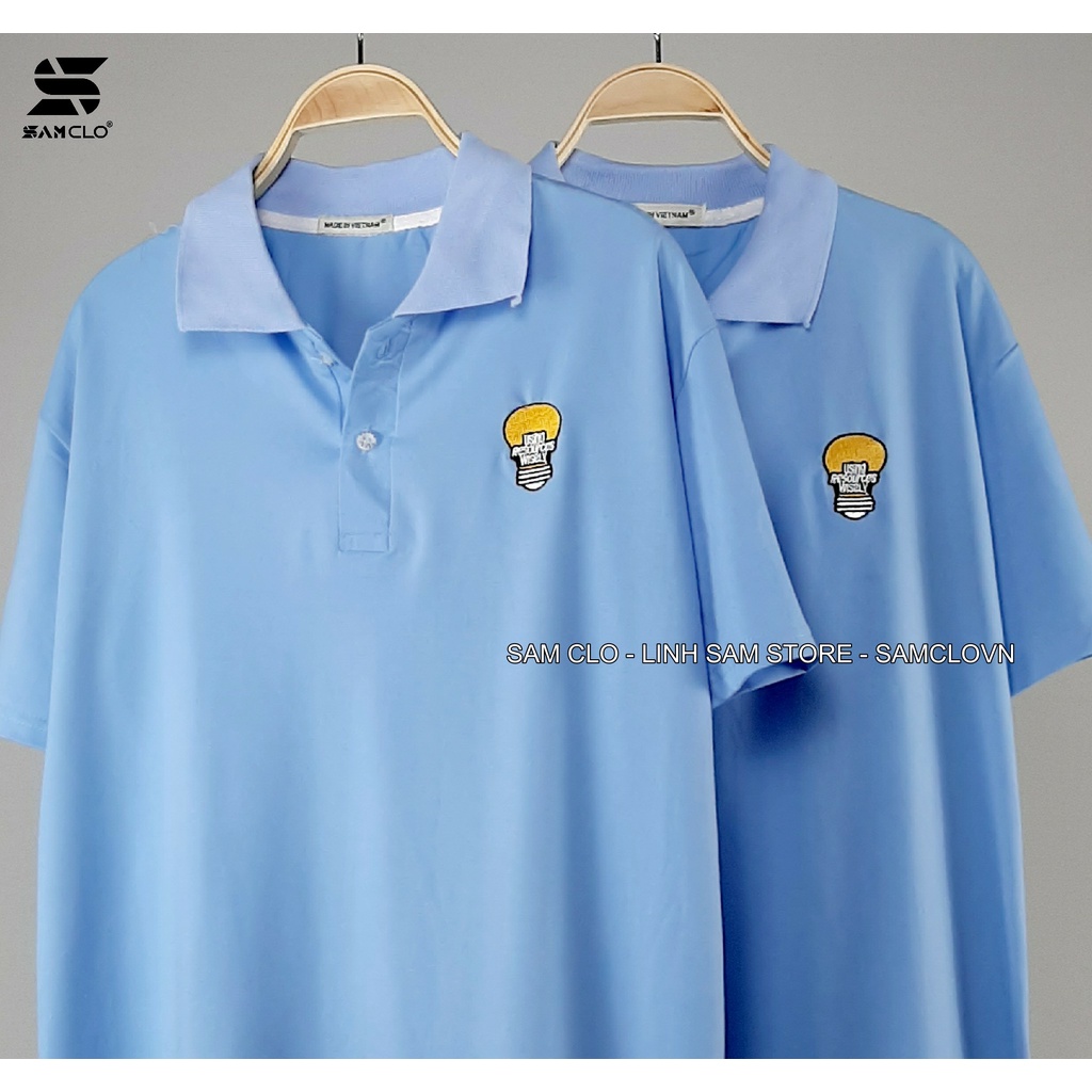 Áo thun Polo tay lỡ SAM CLO có cổ form rộng phông freesize dáng unisex mặc cặp, nhóm, lớp, đi học in hình BÓNG ĐÈN