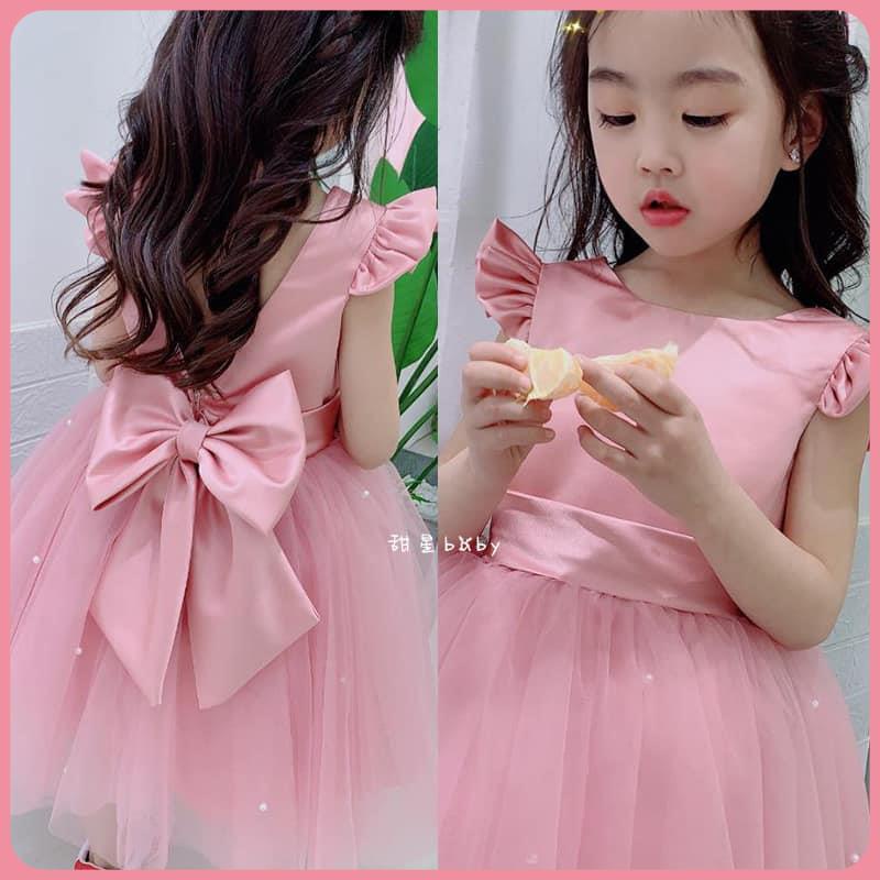 Đầm Công Chúa Cho Bé Thiết Kế Tay Hến Nơ Lưng Nổi Bật Sành Điệu, Váy Cho Bé Gái Tay Hến Chân Voan Cao Cấp Kèm Cài Tóc