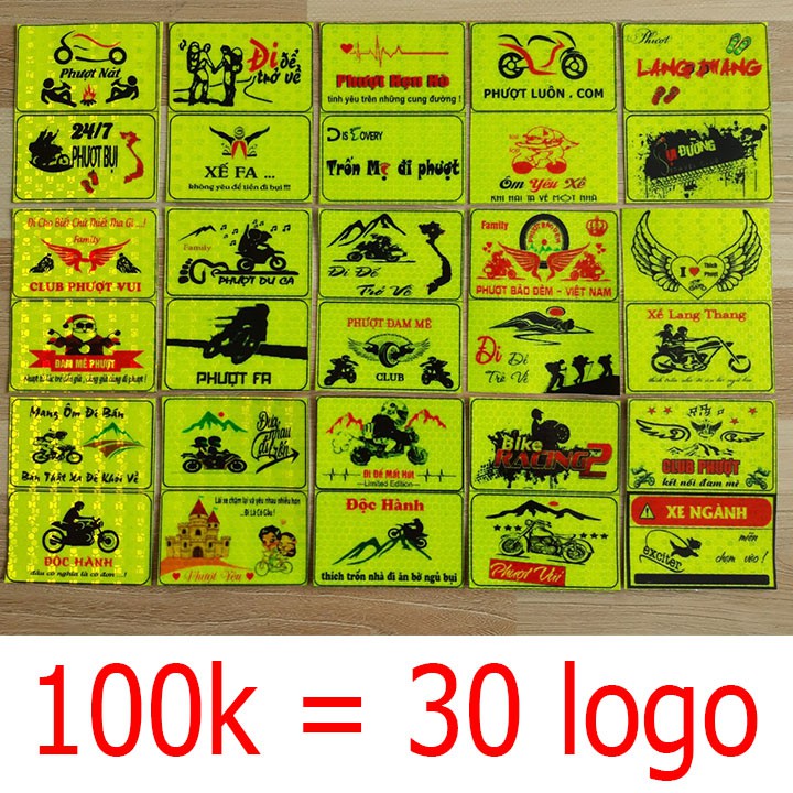 combo 30 logo phượt phản quang tem xe phản quang
