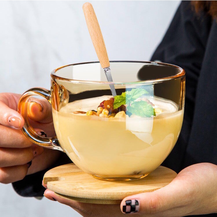 Cốc thủy tinh trong suốt màu hổ phách sang trọng, tách uống nước dung tích 410ml