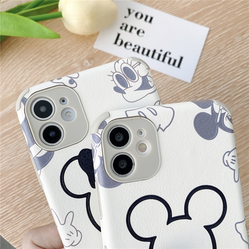 Huawei Nova 8 7 SE 7i 5T Mate40 Mate30 P40 Lite P30 Pro Y9A Nova8 Novas7SE Mate 40 30 20 Soft Case Leather Case Cartoon Micky and Minnie Case with Lens Protector Mate40 Case