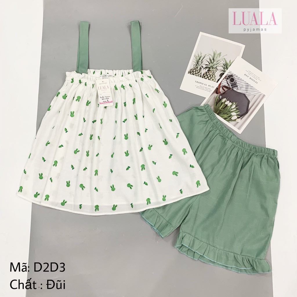 Bộ ngủ hai dây chất đũi mịn mát