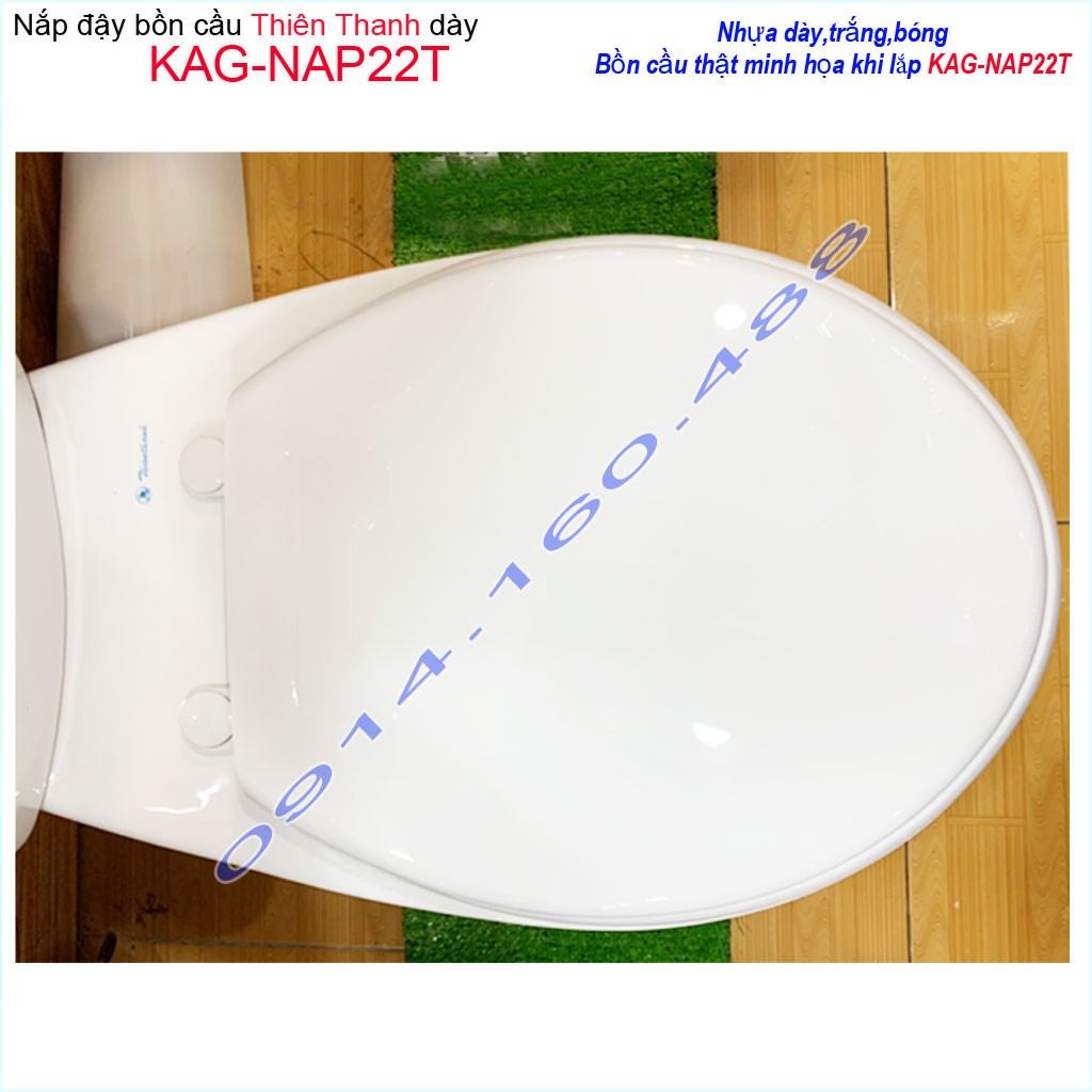 Nắp đậy cho bồn cầu Thiên Thanh KAG-NAP22T, Nắp cầu 2 khối nhựa trắng bóng