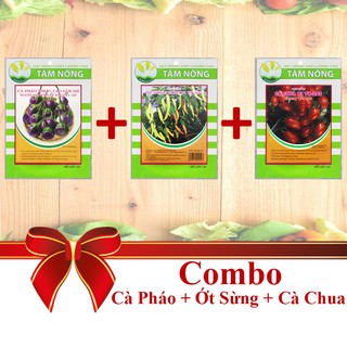 [Combo 3 Gói Hạt Giống] Cà Pháo Tím + Cà Chua Bi + Ớt Sừng