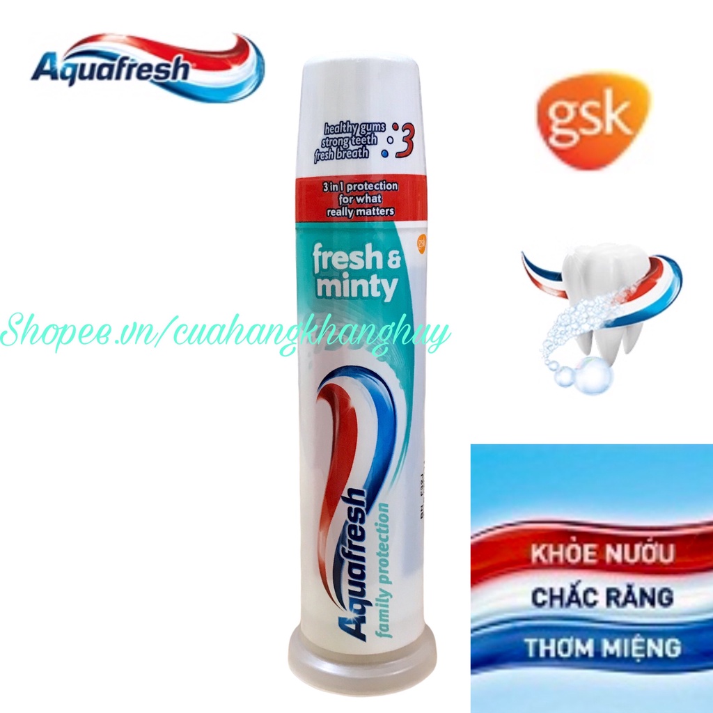 Kem đánh răng Aquafresh fresh &amp; mint dạng ống 100 ml (UK)