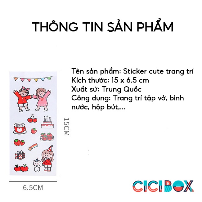 Sticker cute trang trí dán laptop tập vở bình nước Nhãn dán dễ thương CICIBOX