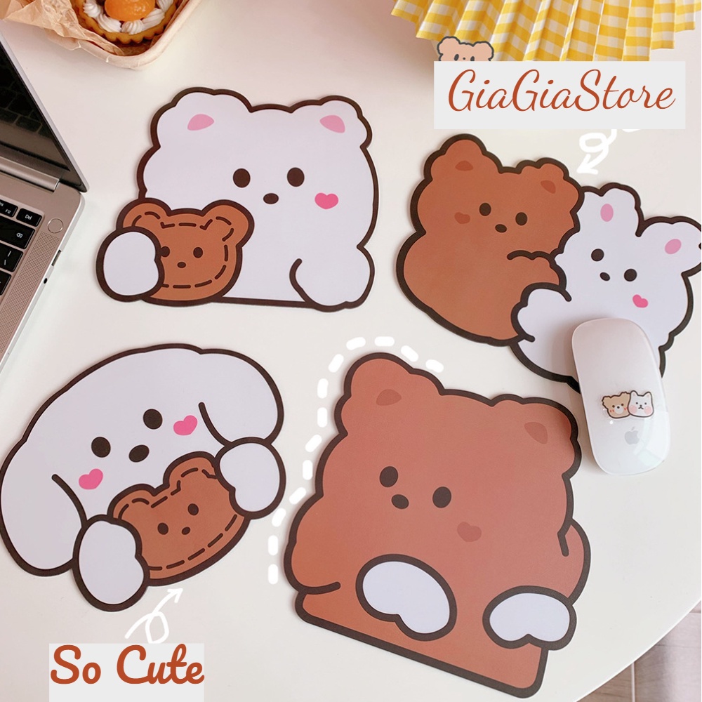 Miếng lót chuột pad chuột hình gấu đáng yêu loại dày dặn Bàn di chuột chống trượt chibi dễ thương