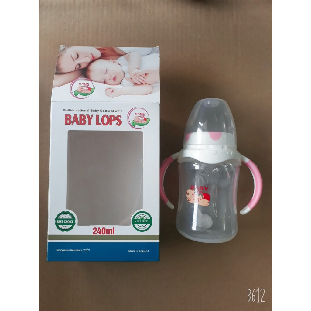 Bình Sữa Cổ Rộng Baby Lops Tay Cầm 240ml Siêu rẻ (BHAV)