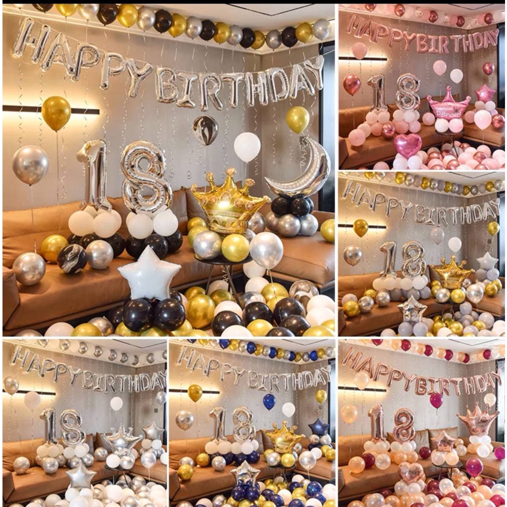 Set bóng sinh nhật kèm số tuổi size đại (80cm) tặng thêm bơm bóng và băng dính bóng, set trang trí sinh nhật người lớn