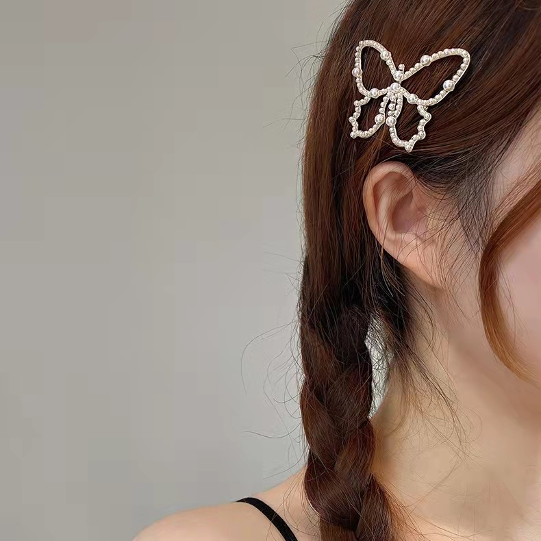 Kẹp Tóc Hình Bướm Đính Ngọc Trai Phong Cách Hàn Quốc