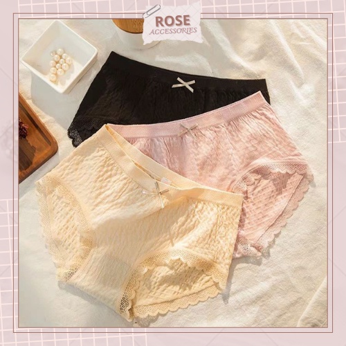 Quần lót cotton nhăn viền ren gợi cảm mềm mại kháng khuẩn Rose Accessories QL08