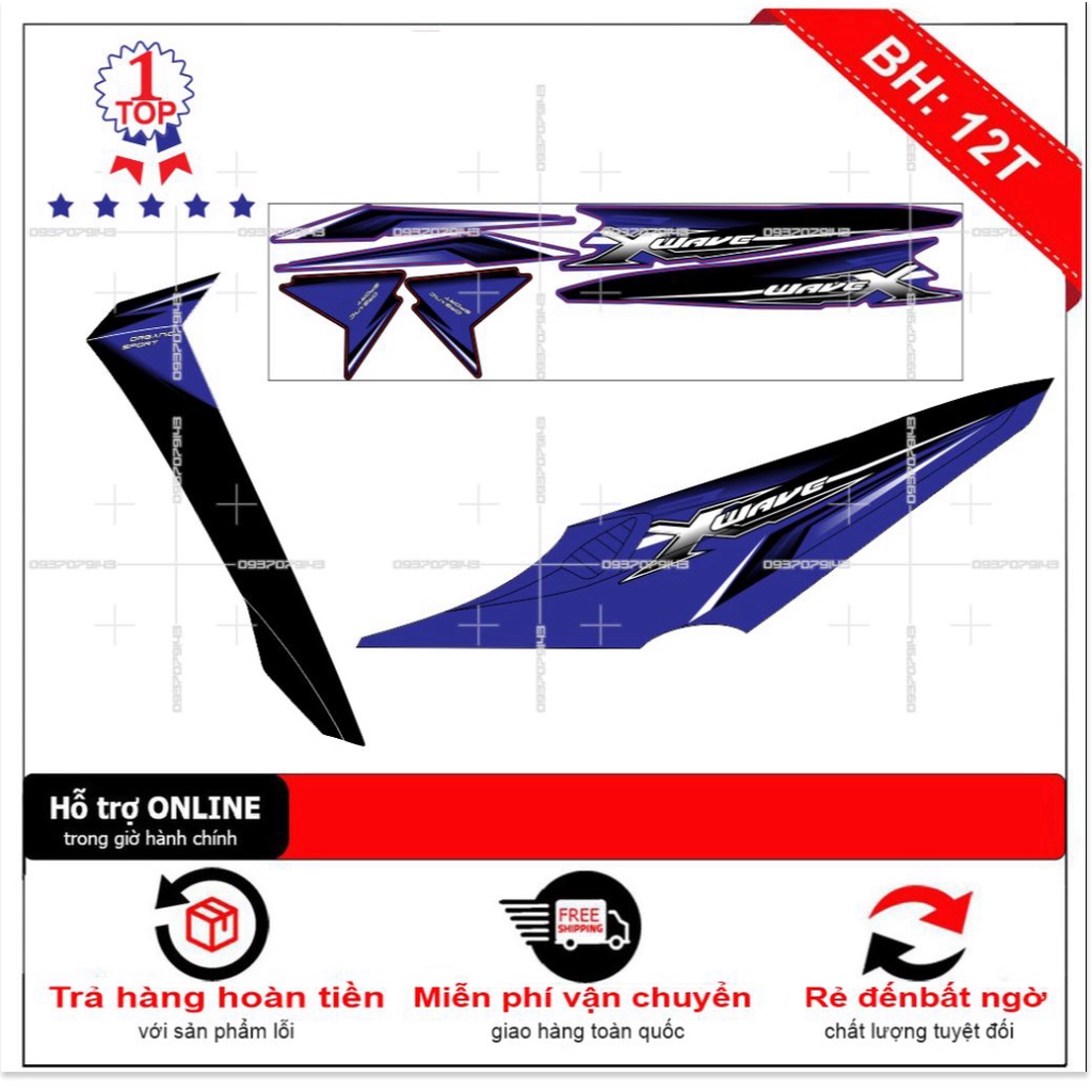 ( Quí khách vui lòng mang ra tiệm cho thợ dán ) Tem wave RSX đời đầu xanh đen zola