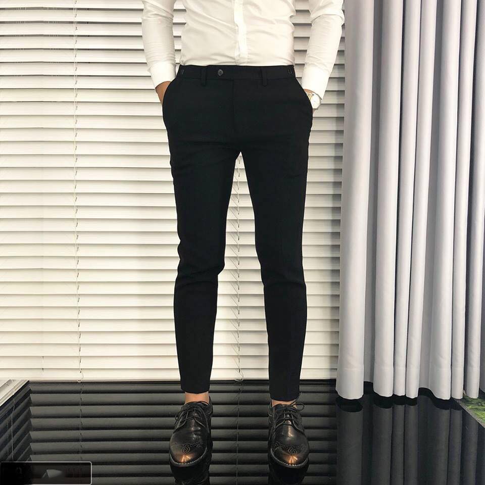 Quần âu nam  dáng ôm Hàn Quốc, vải không nhăn không xù màu đen | BigBuy360 - bigbuy360.vn