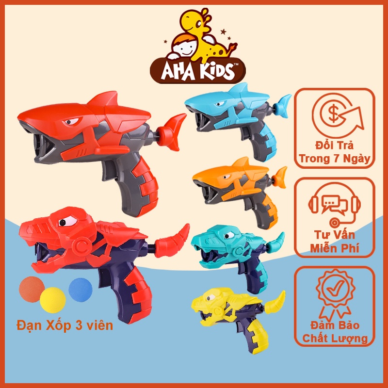 Nerf Cá Mập Và Khủng Long, Đồ Chơi Nerf Giá Rẻ Xốp Tròn, 3 Màu Có 2 Loài Phụt Xốp Tròn, Nhựa ABS An Toàn,Tặng 3 Viên Xốp