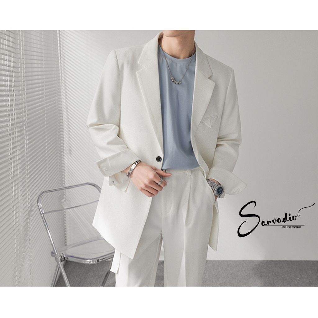 Set Blazer Nam Form Suông Rộng SANVADIO set đồ nam gồm áo blazer và quần âu ống suông phong cách Hàn Quốc AD015