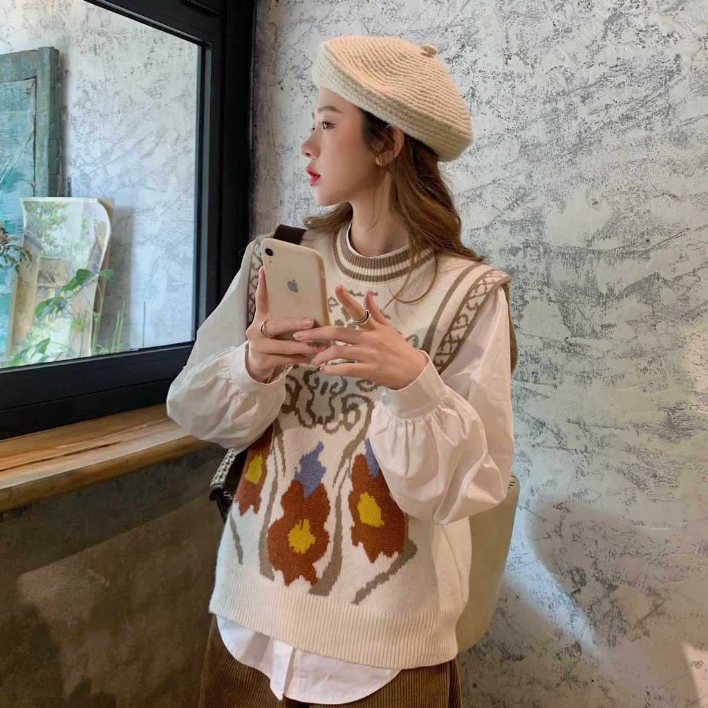Áo dệt kim không tay thời trang 178981Áo kiểu Retro Hàn Quốc dáng rộng xếp gọn cá tính | BigBuy360 - bigbuy360.vn