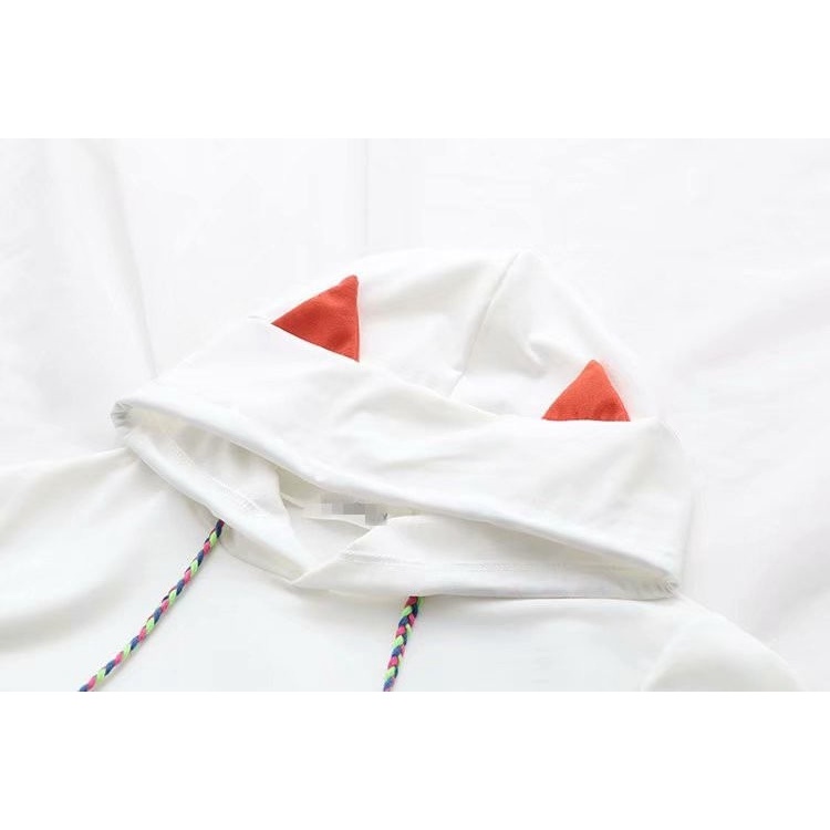Áo Hoodie Ngắn Tay Thêu Hình Cáo Phong Cách Harajuku Nhật Bản Cá Tính