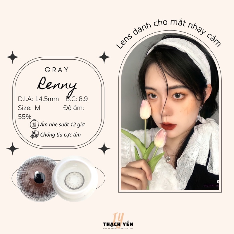 Kính Áp Tròng Renny Gray Lens Xám Cận 0-10 Độ