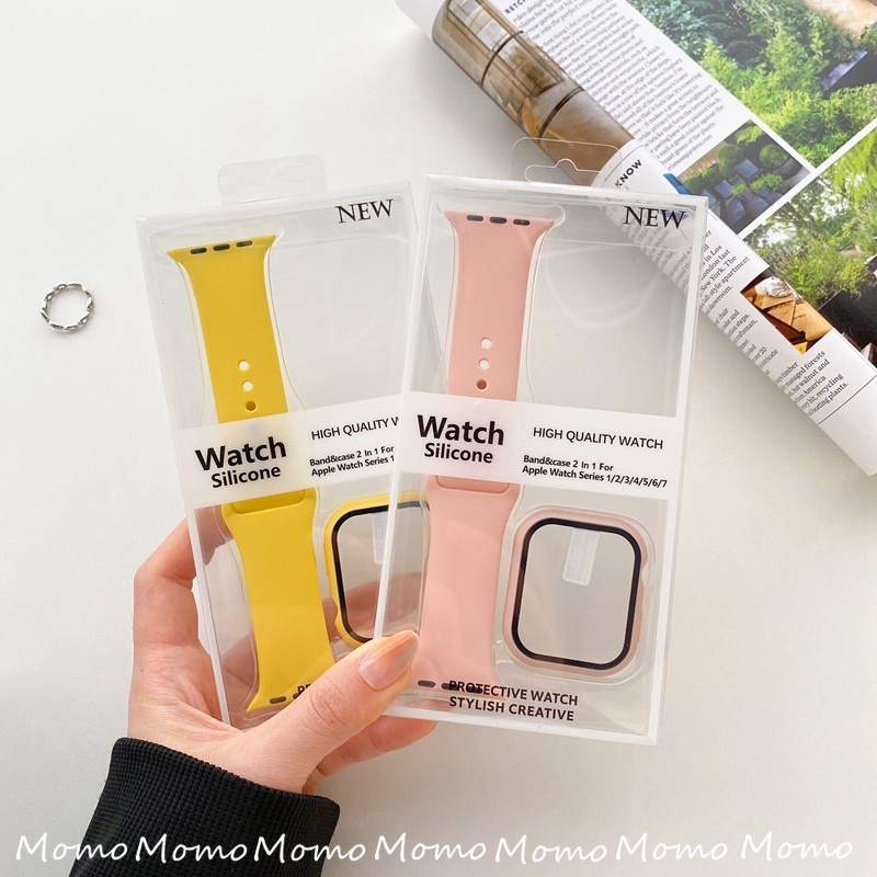 Bộ Ốp Silicone Cao Su 2 Trong 1 Có Dây Đeo Tay Cho iWatch 7 6 5 4 3 2 1 SE 41mm 45mm 44mm 40mm