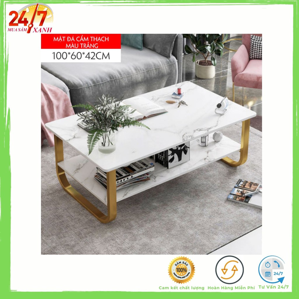 Bàn Sofa ,bàn trà phòng khách họa tiết vân đá 2 tầng -chân hợp kim thép sơn tĩnh điện chắc chắn ổn định  , KT 100-60-41